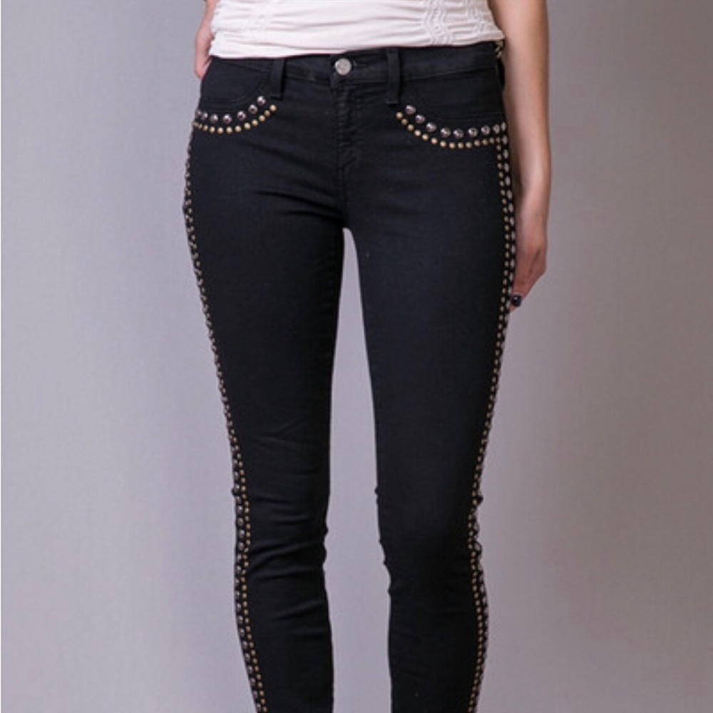 Henry & Belle black skinny jeans w/ silver & gold studs